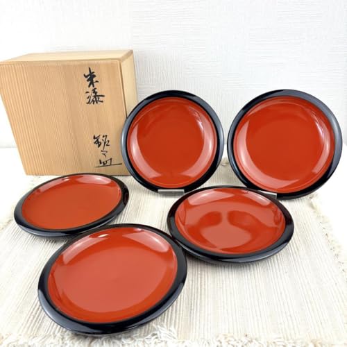 鎌倉彫柿型　菓子器 菓子皿 漆塗 漆器　大皿1枚 小皿5枚 syunkeifolk3.jpg